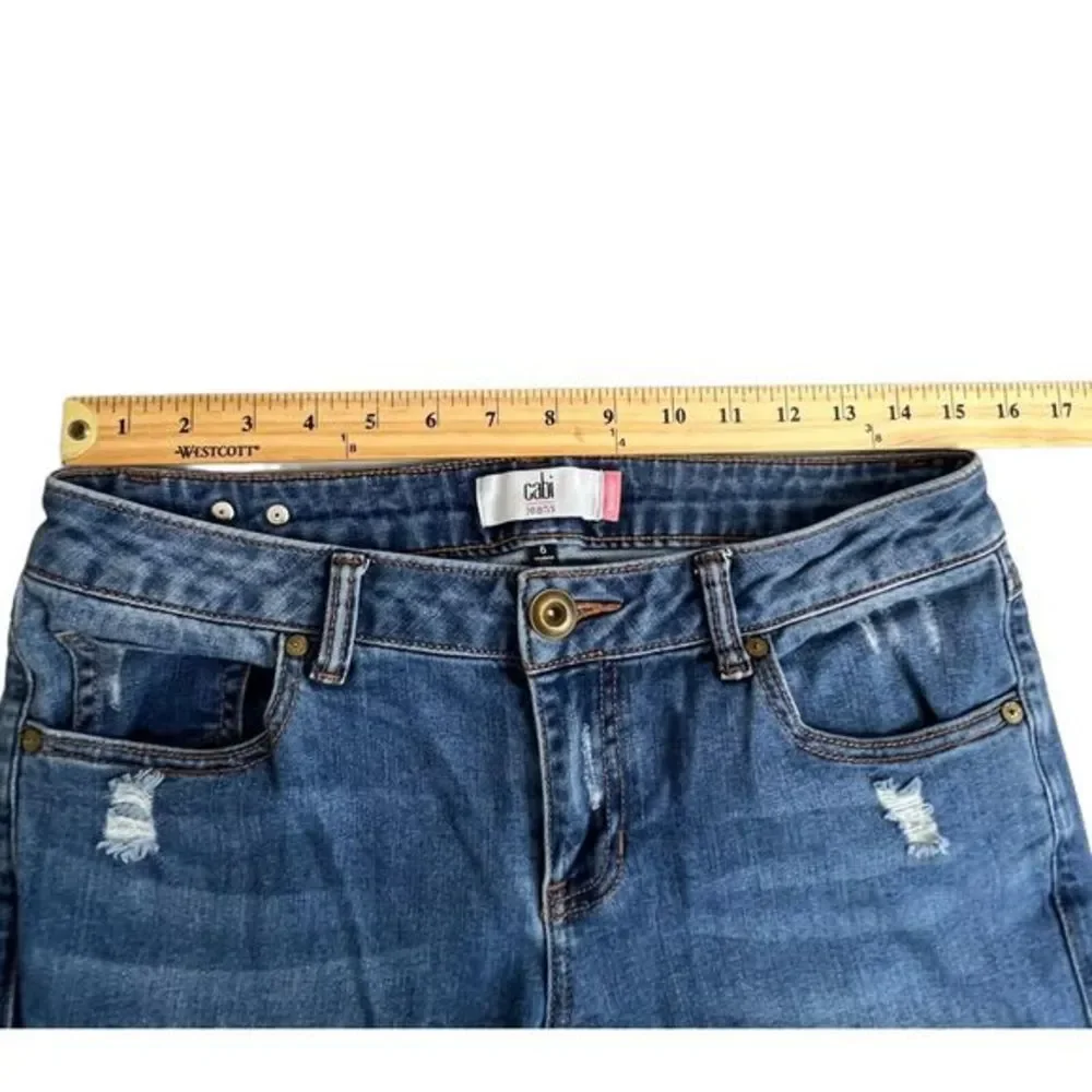 Cabi Womens Medium Wash Low‎ Rise Distressed Skinny Jeans Size 6